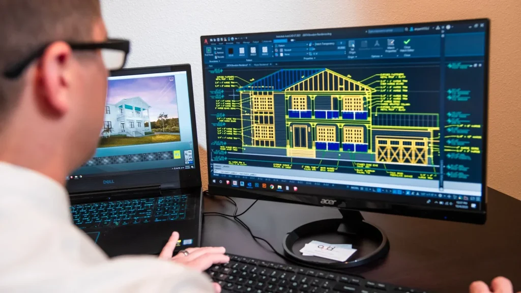 Profesional trabajando con software de diseño y arquitectura